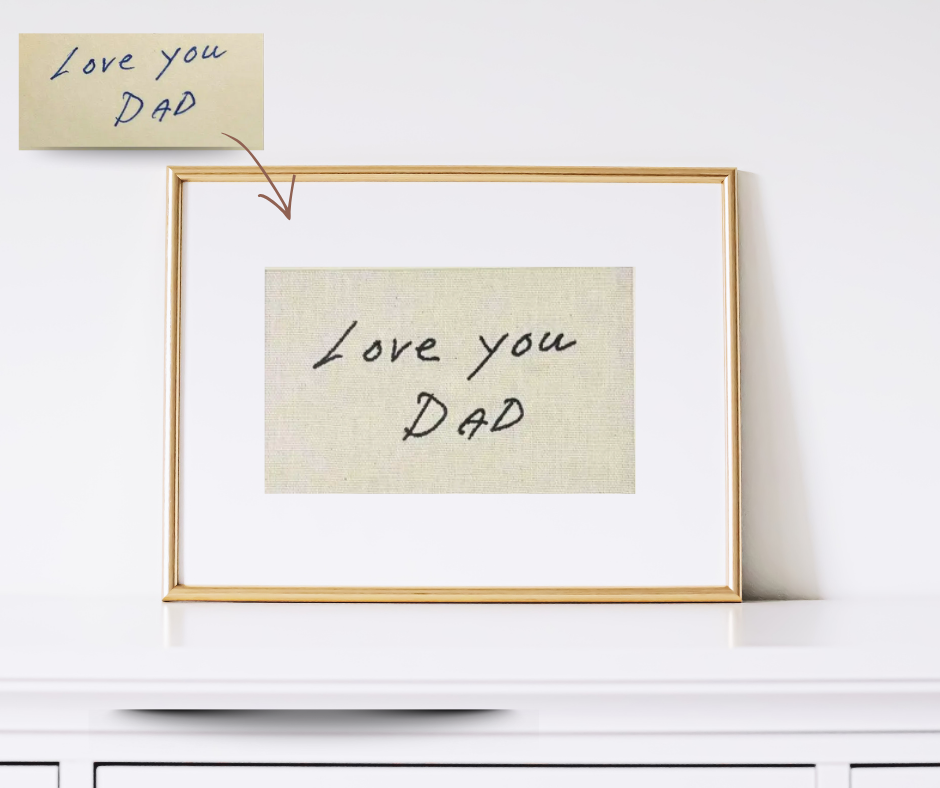 Hand-embroidered framed embroidery with personalized design, made to order